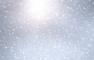 Silver snow falling abstract texture. Bright shine on grey gloss background. Winter outdoor decoration.