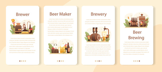 Brewery mobile application banner set. Craft beer production