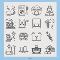 Simple set of railroad related lineal icons.