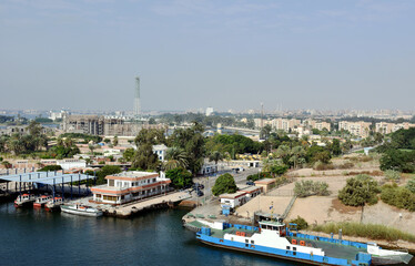 Panoramic view of the city Ismailia in Egypt - Africa. View from the Suez Canal side.