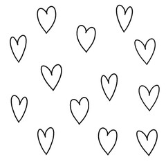 pack of drawn hearts, texture line on white background