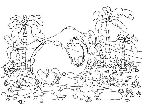 Dinosaur. coloring. Children's coloring. Prehistoric landscape. Coloring book with a dinosaur hand-painted in cartoon style. Beautiful picture for coloring. Jurassic Park. children's rest.