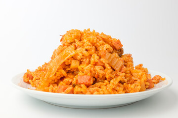 Kimchi fried rice on white background