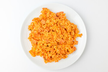 Kimchi fried rice on white background