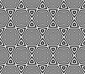 Abstract black and white textured geometric seamless pattern.