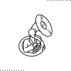 The large Brass instrument,  Sousaphone player vector icon in outline