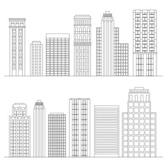 Set of line skyscrapers. Black and white