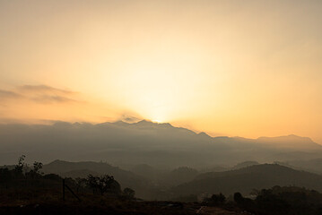 the Mystic Hills and sunrise in  India Western ghats in wayanad,kerala