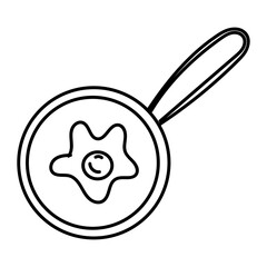 Frying pan with fried egg, outline icon on white background for posters, stickers, clip-arts