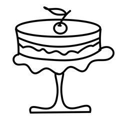 Cake outline icon on white background for posters, stickers, clip-arts