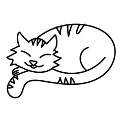 Sleeping cat, outline icon on white background for posters, stickers, clip-arts