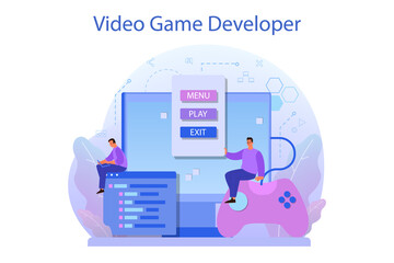 Game development concept. Creative process of a computer