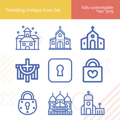 Simple set of lutheran related lineal icons.