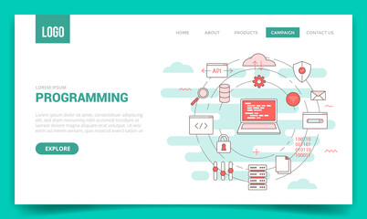 programming concept with circle icon for website template or landing page banner homepage