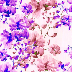 Watercolor seamless pattern. Abstract background with colorful  spring  field