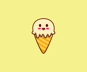 Cute ice cream cartoon character design vector illustration