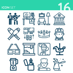 Simple set of 16 icons related to classic