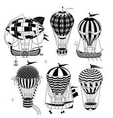 Set Of Hot Air Balloons Isolated On White Background. Vector Illustration.