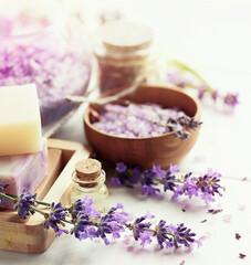 Fototapeta na wymiar Lavender soap and Spa products