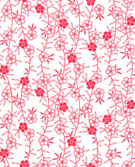 Japanese Red Flower Branch Vector Seamless Pattern