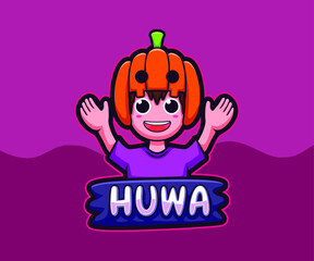 Cute huwa logo cartoon character design vector illustration