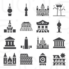 16 pack of national capital  filled web icons set