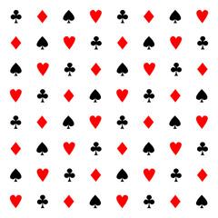 vector illustration of seamless pattern with gambling card shapes isolated on white background.