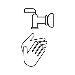 Washing hand with sanitizer liquid soap vector line icon. eps 10