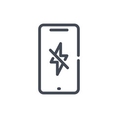 Obraz premium Mobile phone with charge problem line icon. Smartphone with battery charge damage vector outline sign.