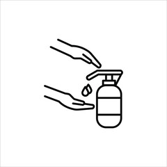 Washing hand with sanitizer liquid soap vector line icon. eps 10