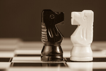 Two chess knights facing each other © Yay Images