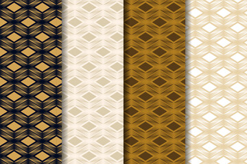 Set of geometric square pattern with lines. Seamless background. Gold texture in blue, white and brown color background. Graphic modern pattern. Simple lattice graphic design