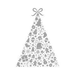Christmas tree made of festive elements. Xmas ornament. Vector