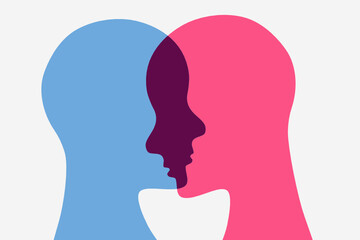 Togetherness concept illustration. Human heads intersecting each other. 