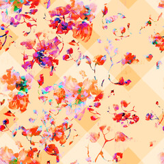 Watercolor seamless pattern. Abstract background with colorful  spring  field