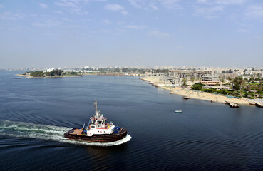 Naklejka premium Panoramic view of the city Ismailia in Egypt - Africa. View from the Suez Canal side.