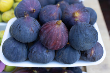 Fresh ripe fruits of blue figs.