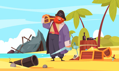Fototapeta premium Pirates Treasure Island Composition