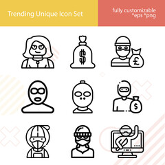 Simple set of stealing related lineal icons.