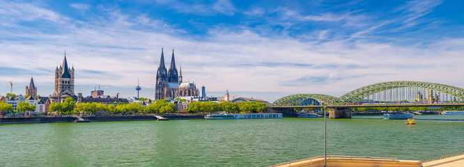 Panorama of Cologne city historical centre with Cologne Cathedral of Saint Peter, Great Saint...