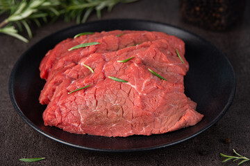 Raw roast beef slices