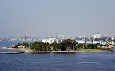Naklejka premium Panoramic view of the city Ismailia in Egypt - Africa. View from the Suez Canal side.