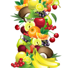 Vector Illustration of  different fruits with leaves and flowers