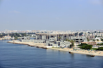 Fototapeta na wymiar Panoramic view of the city Ismailia in Egypt - Africa. View from the Suez Canal side.