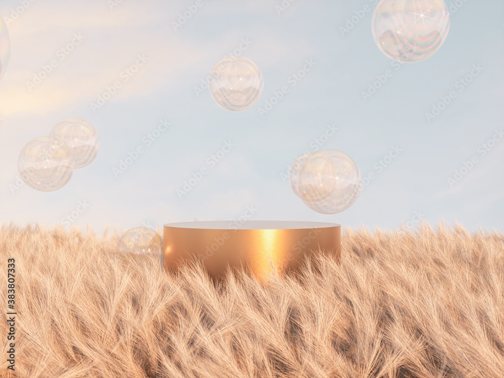 Aufkleber abstract autumn landscape scene with a podium background. 3d render.