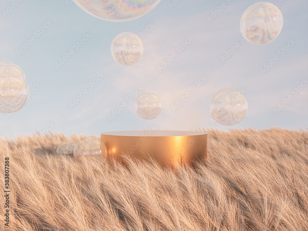 Aufkleber abstract autumn landscape scene with a podium background. 3d render.