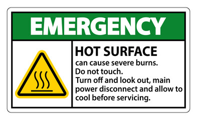 Emergency Hot surface sign on white background