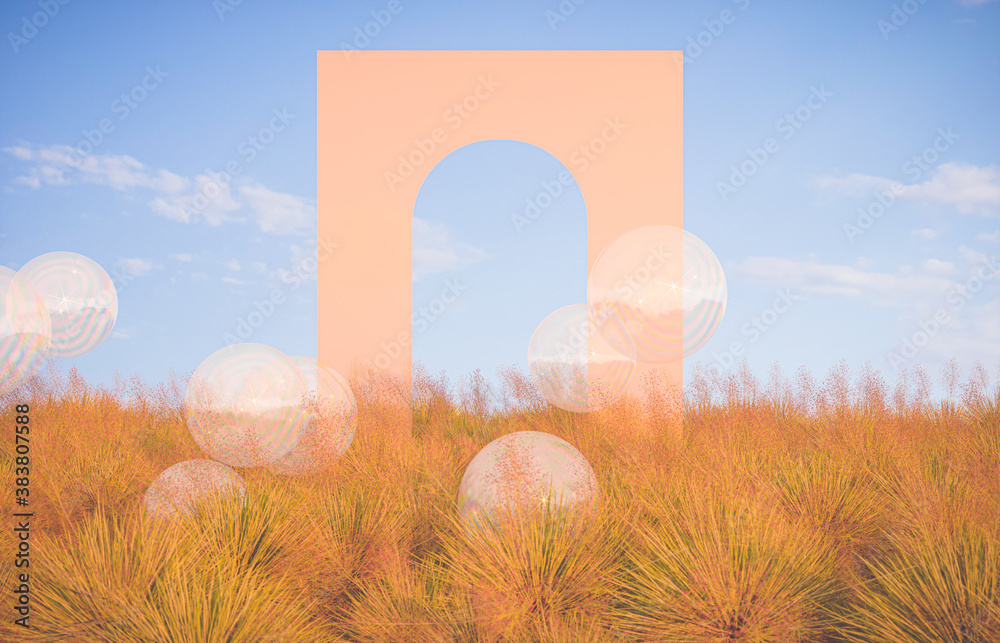 Aufkleber Abstract Autumn landscape scene with a podium background. 3D render.