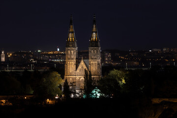 Fototapeta na wymiar Night Prague, Visegrad, Peter and Paul Basilica