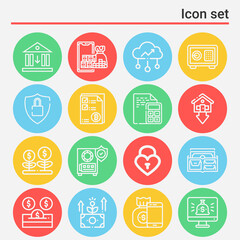 16 pack of cash  lineal web icons set